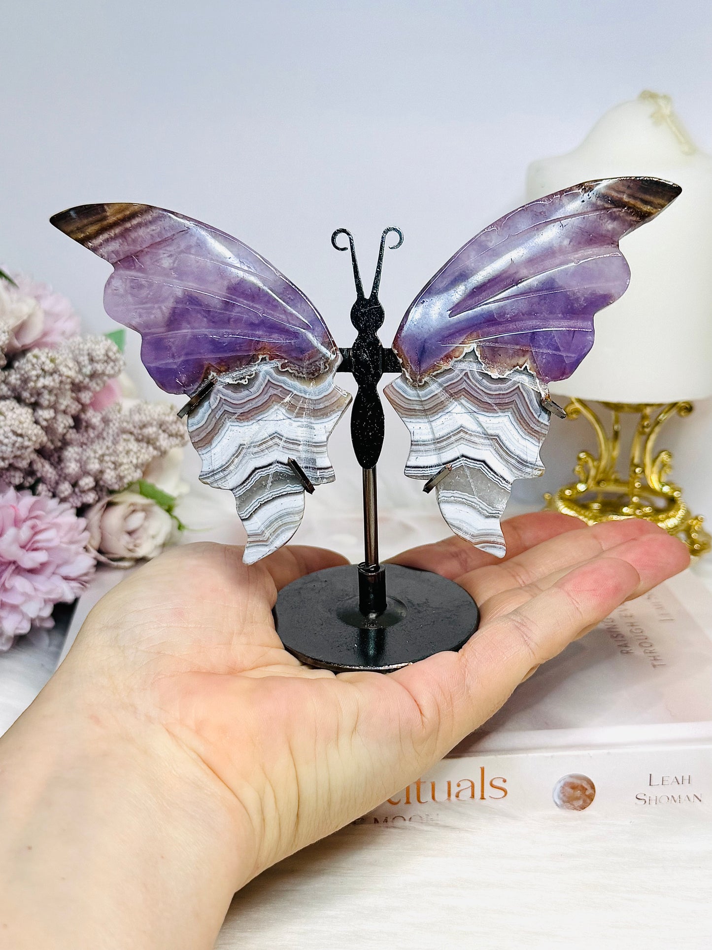 Crazy Lace Amethyst Wings on Stand 11cm