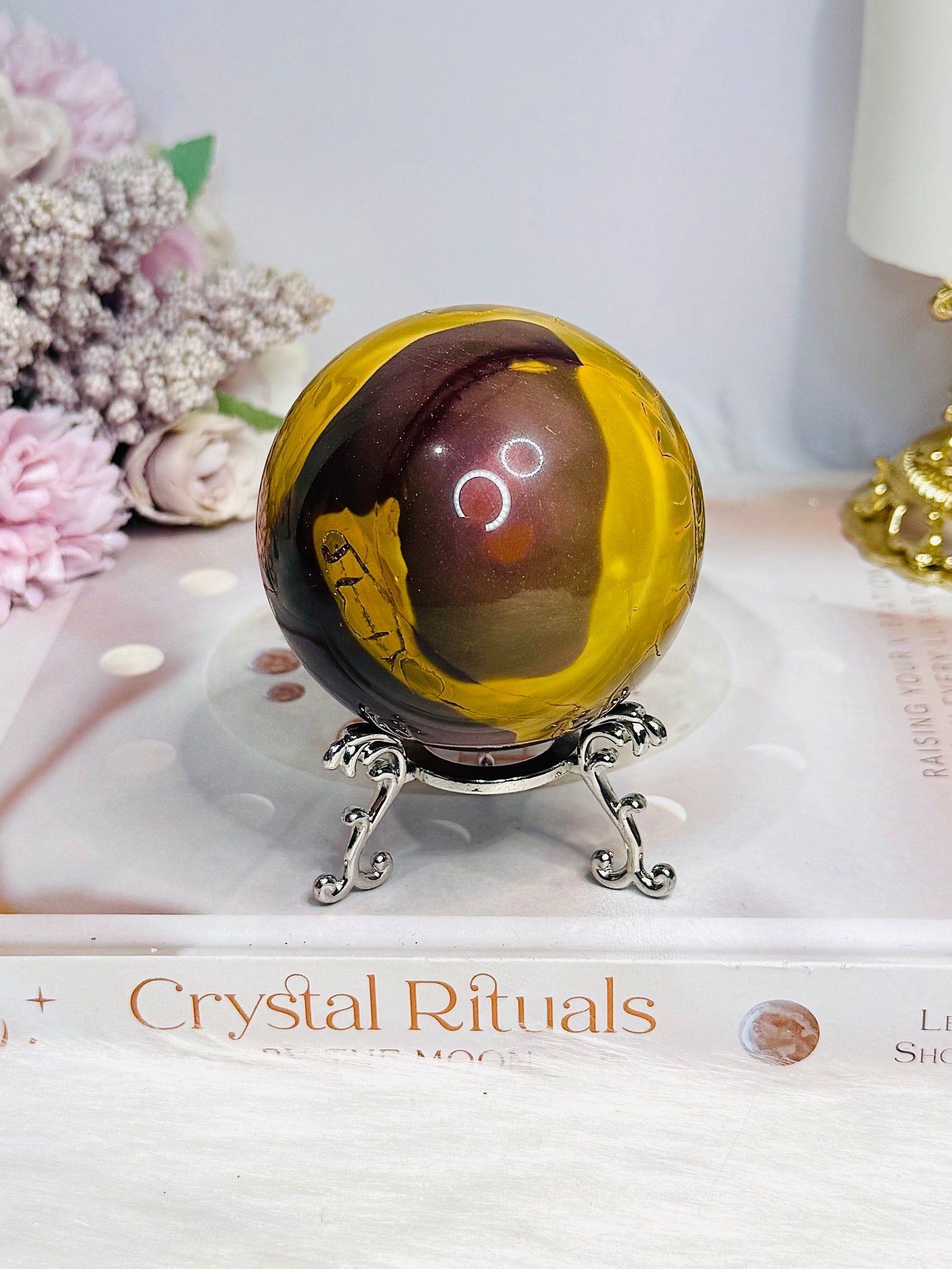 Large Mookaite Jasper Sphere on Stand 371g