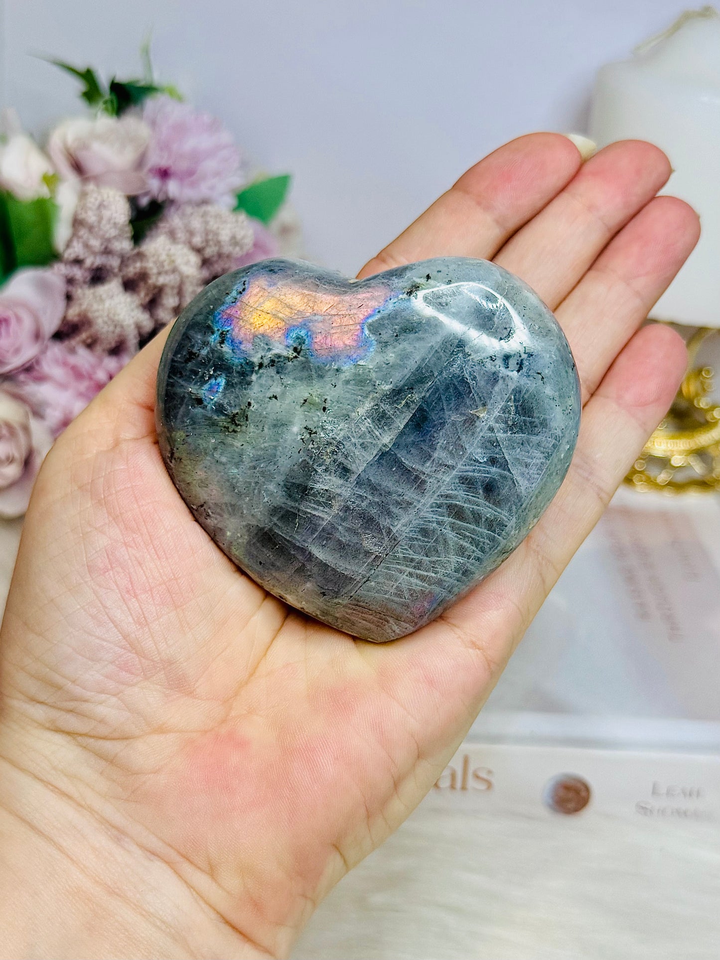 Labradorite Carved Heart with Flash 8cm