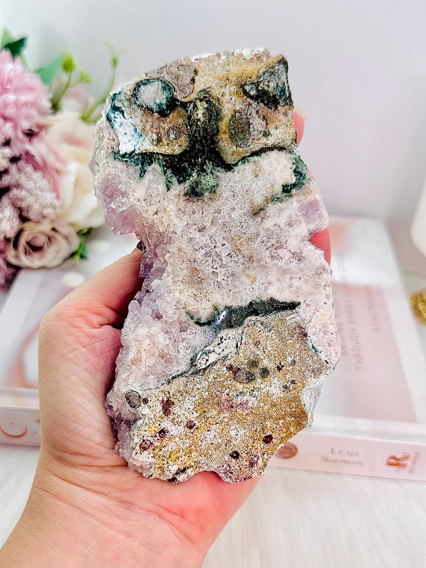 Druzy Pink Amethyst Slab 15cm On Stand