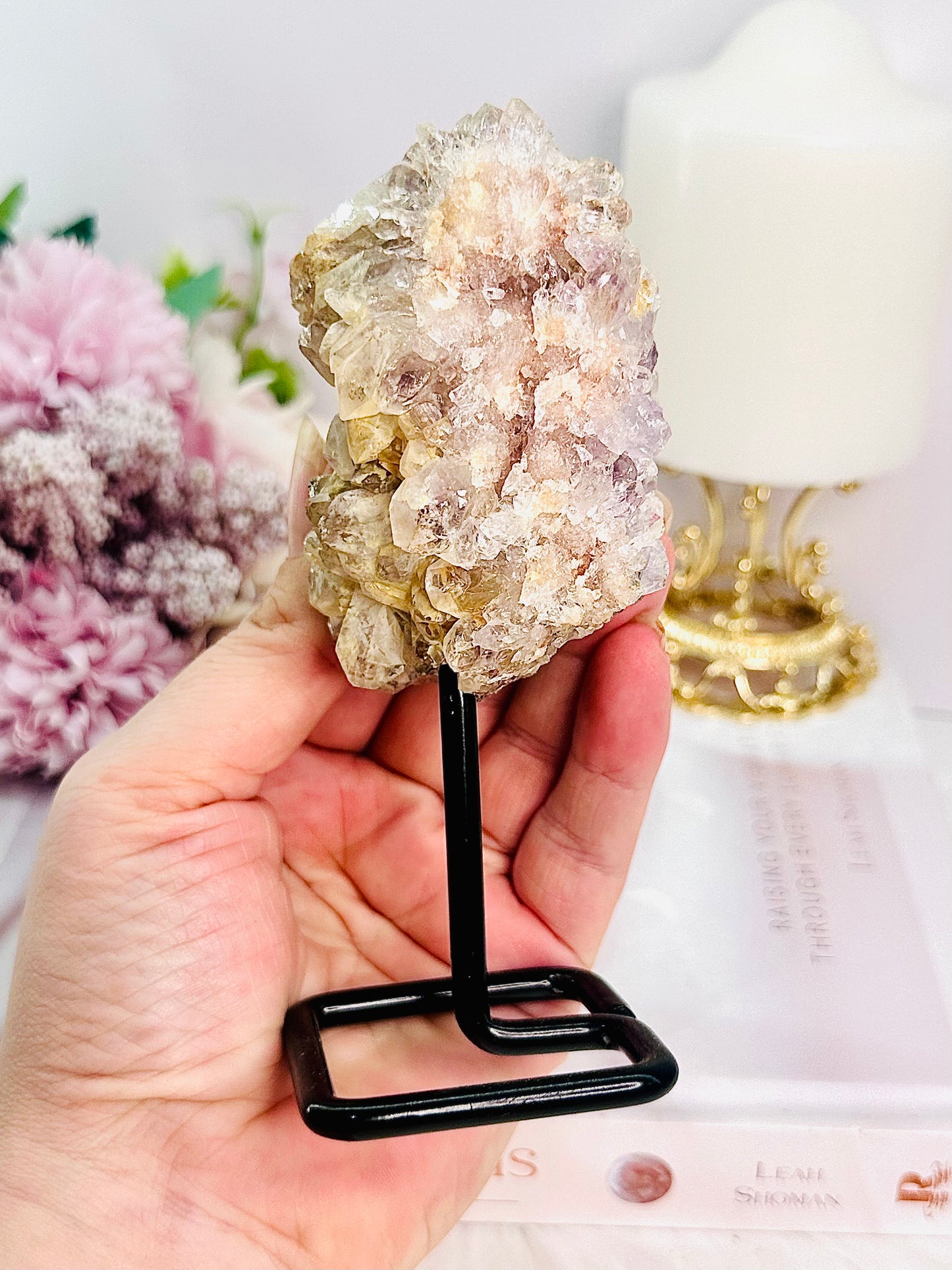 Stunning Natural Pink Amethyst Cluster On Stand From Brazil 14cm