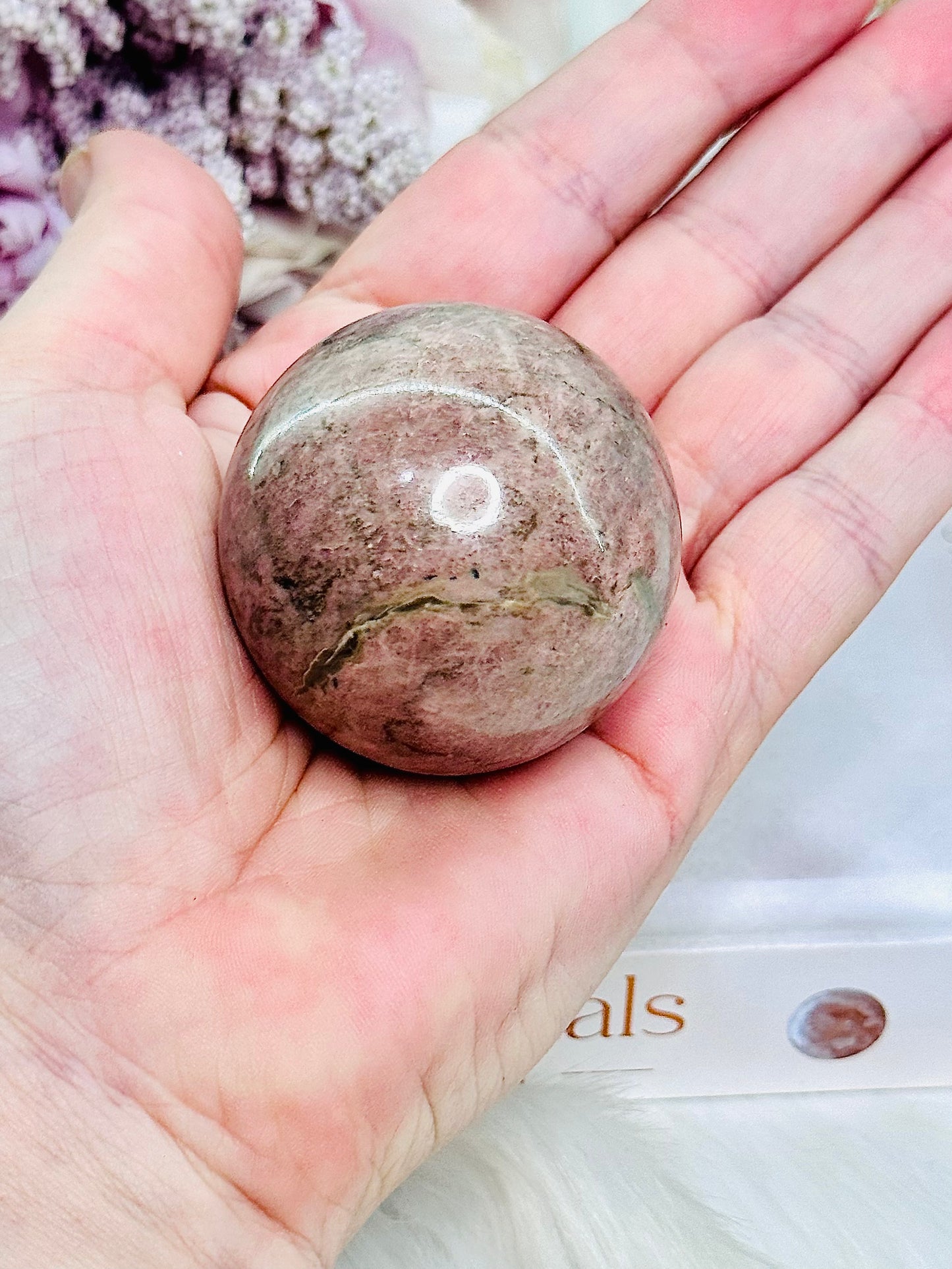 Pretty Rhodonite Sphere 174grams On Silver Stand