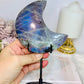 High Grade Large Labradorite Carved Moon Full of Flash 19.5cm