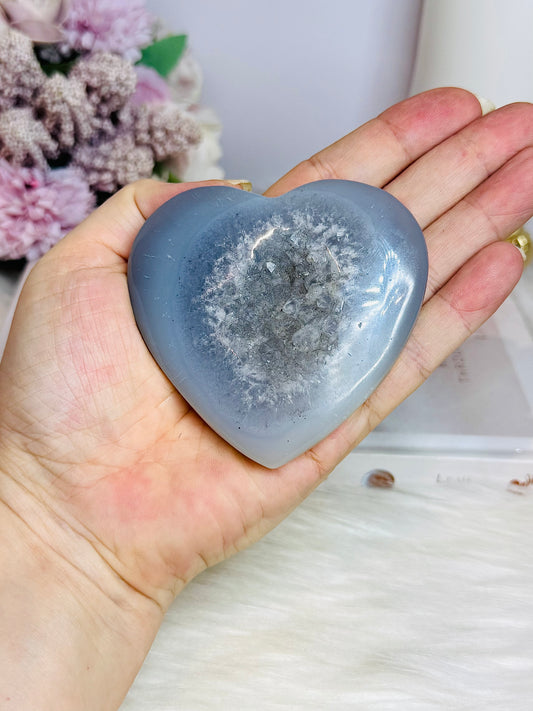 Druzy Agate Carved Heart ~ (Reduced as Light Scratches as back) 8cm