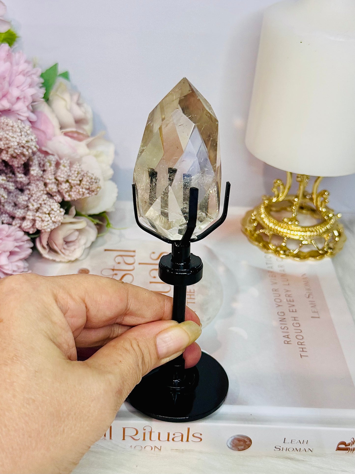 High Grade Smokey Quartz Faceted Diamond On Stand 14.5cm