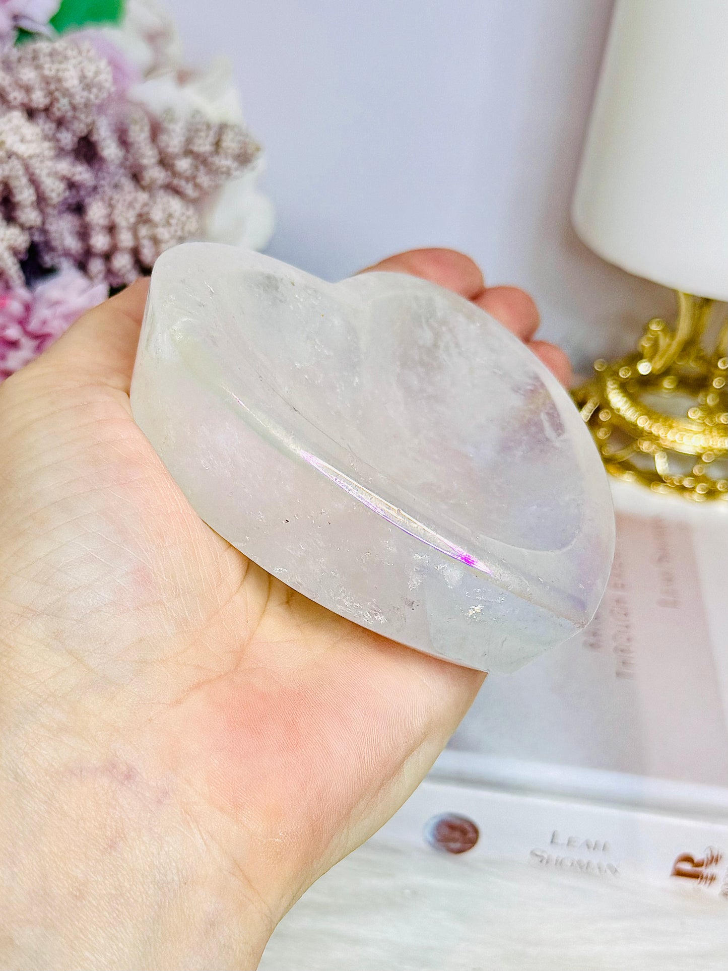 Rose Quartz Angel Aura Heart Bowl 268g