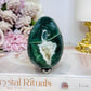 Moss Agate Druzy Carved Egg On Stand 7cm