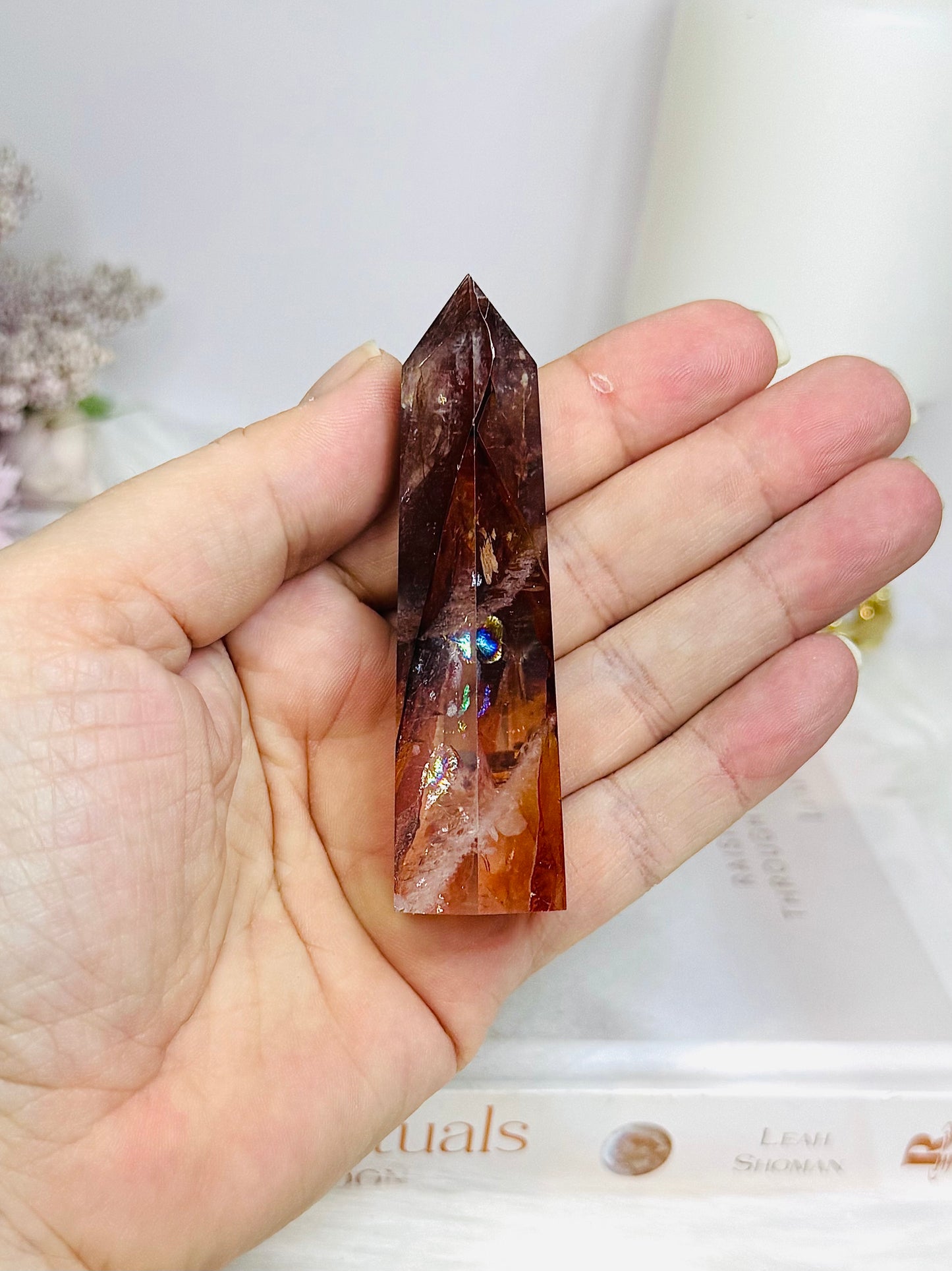 High Grade Fire Quartz Tower with Rainbows 8cm