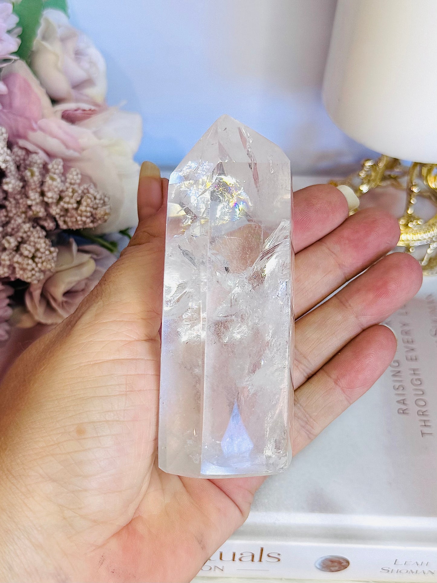 Magical High Grade Clear Quartz Tower 10cm with Stunning Rainbows