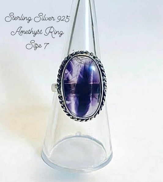 Sterling Silver 925 Amethyst Ring Size 7
