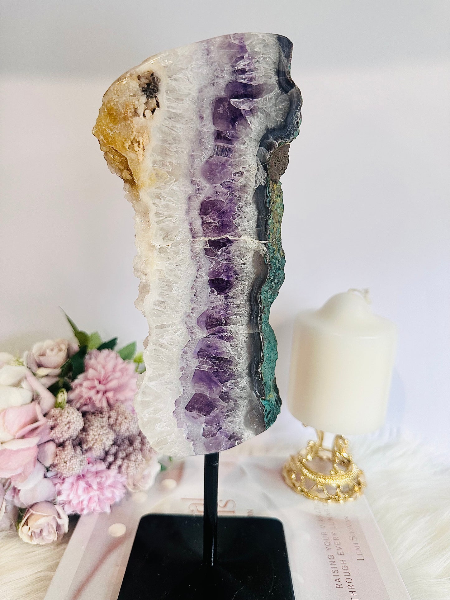 Wow!!!! Truly Divine Tall Large 1.34Gram 30cm Sparkling Sugar Druzy Amethyst Chunky Slice On Stand From Brazil ~ Remarkable Piece