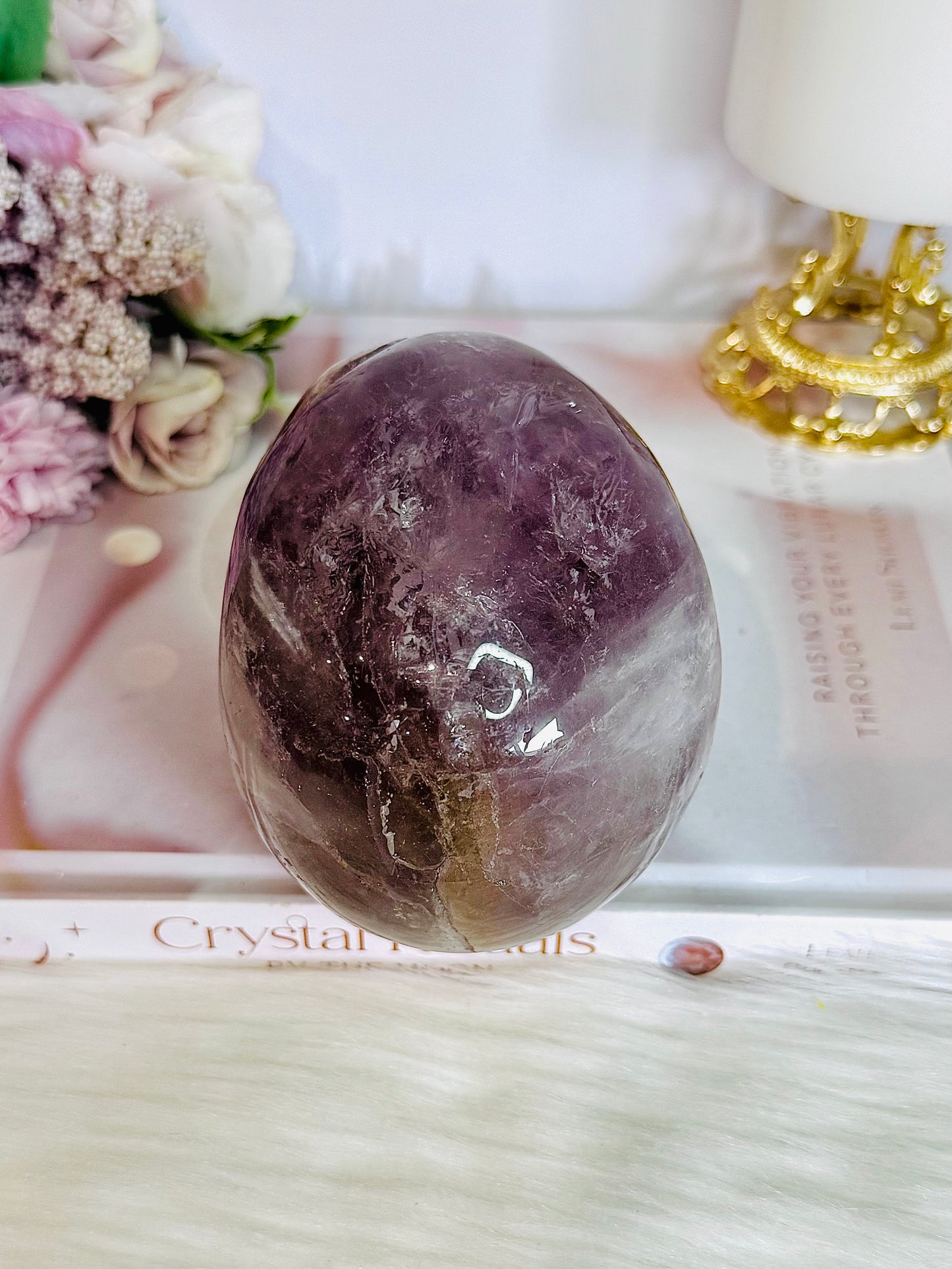 Huge 991gram High Grade Amethyst Carved Skull with Rainbows