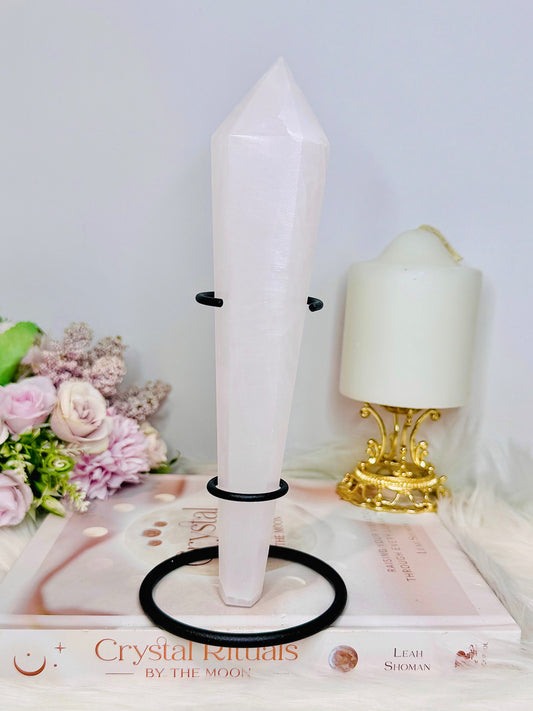 Mangano Calcite Large Wand | Tower (UV Reactive) 21cm On Stand