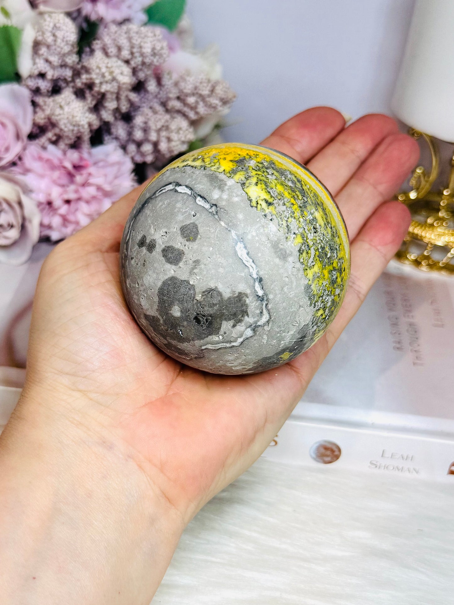 High Grade Large Bumblebee Jasper Sphere on Stand 423g