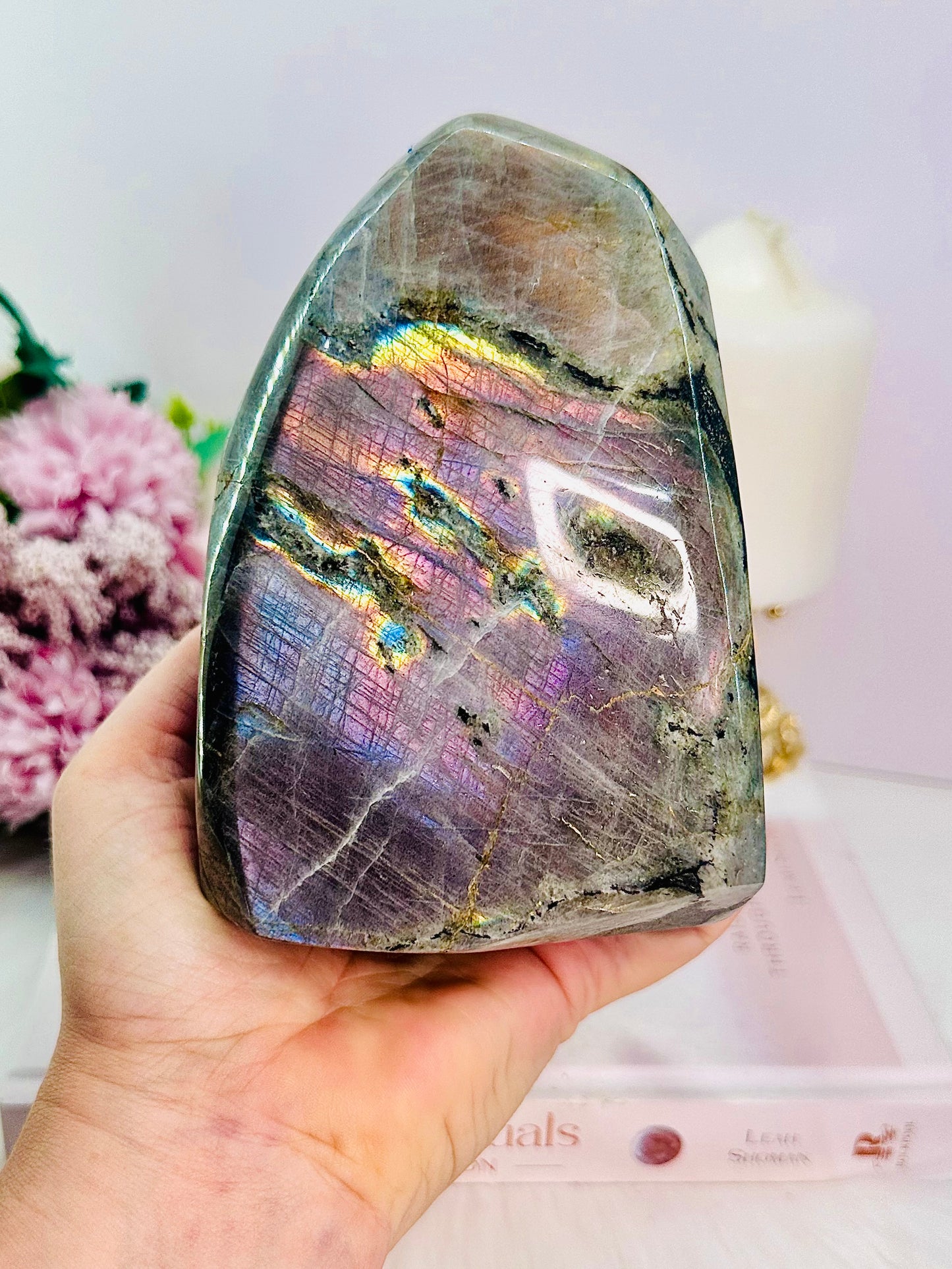 WOW!!!!!! Classy & Absolutely Fabulous Large 14.5cm 1.43KG Labradorite Polished Freeform with Stunning Purple Flash Truly Gorgeous