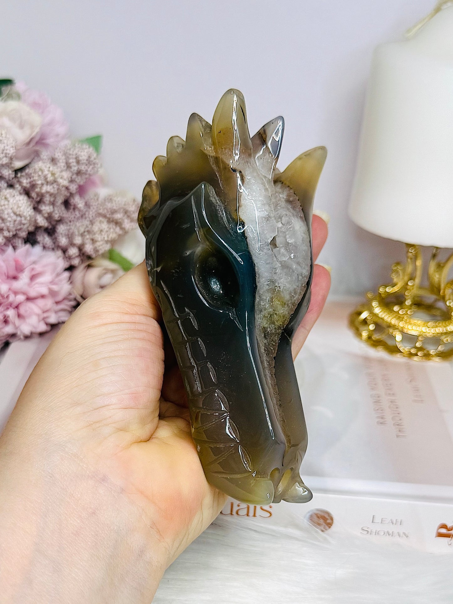 Large Druzy Agate Carved Dragon Head 12cm