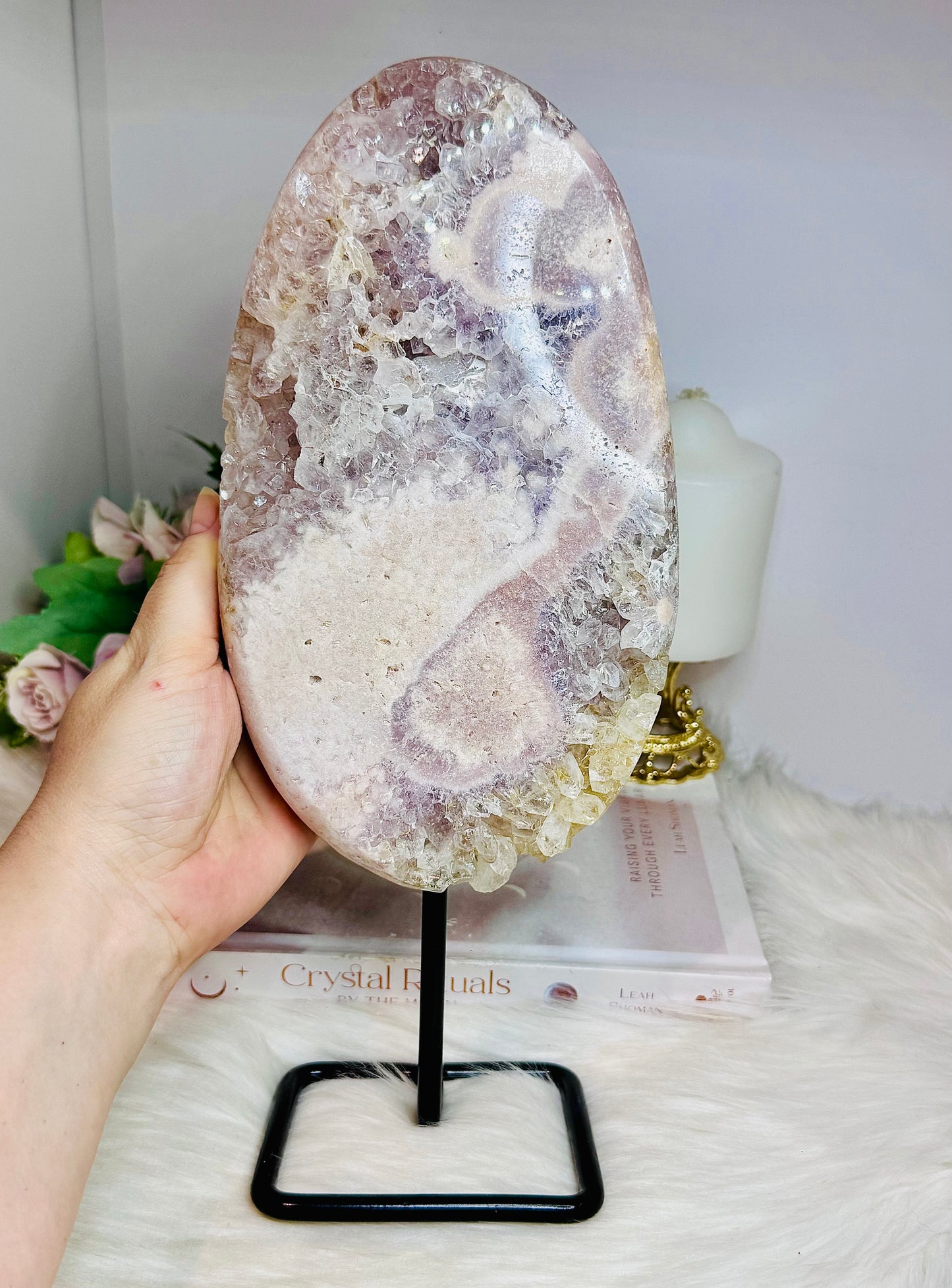 Huge Druzy Pink Amethyst Slab on Stand Full of Crystallisation 1.78KG 31cm