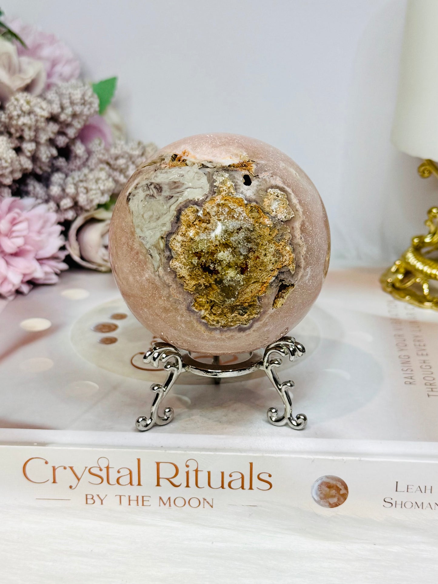 Large Pink Amethyst Druzy Sphere on Stand 406g