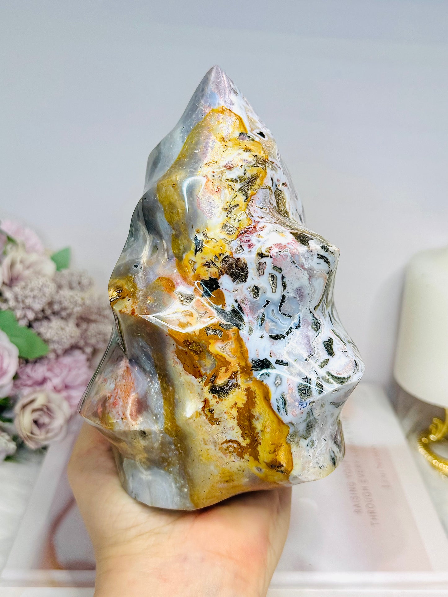 Huge Ocean Jasper Carved Flame 17cm 1.87KG
