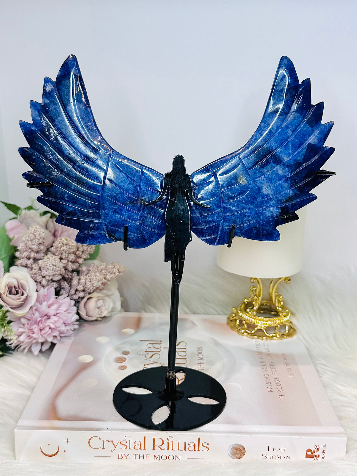 Large Blue Sodalite Angel Wings on Stand 23cm