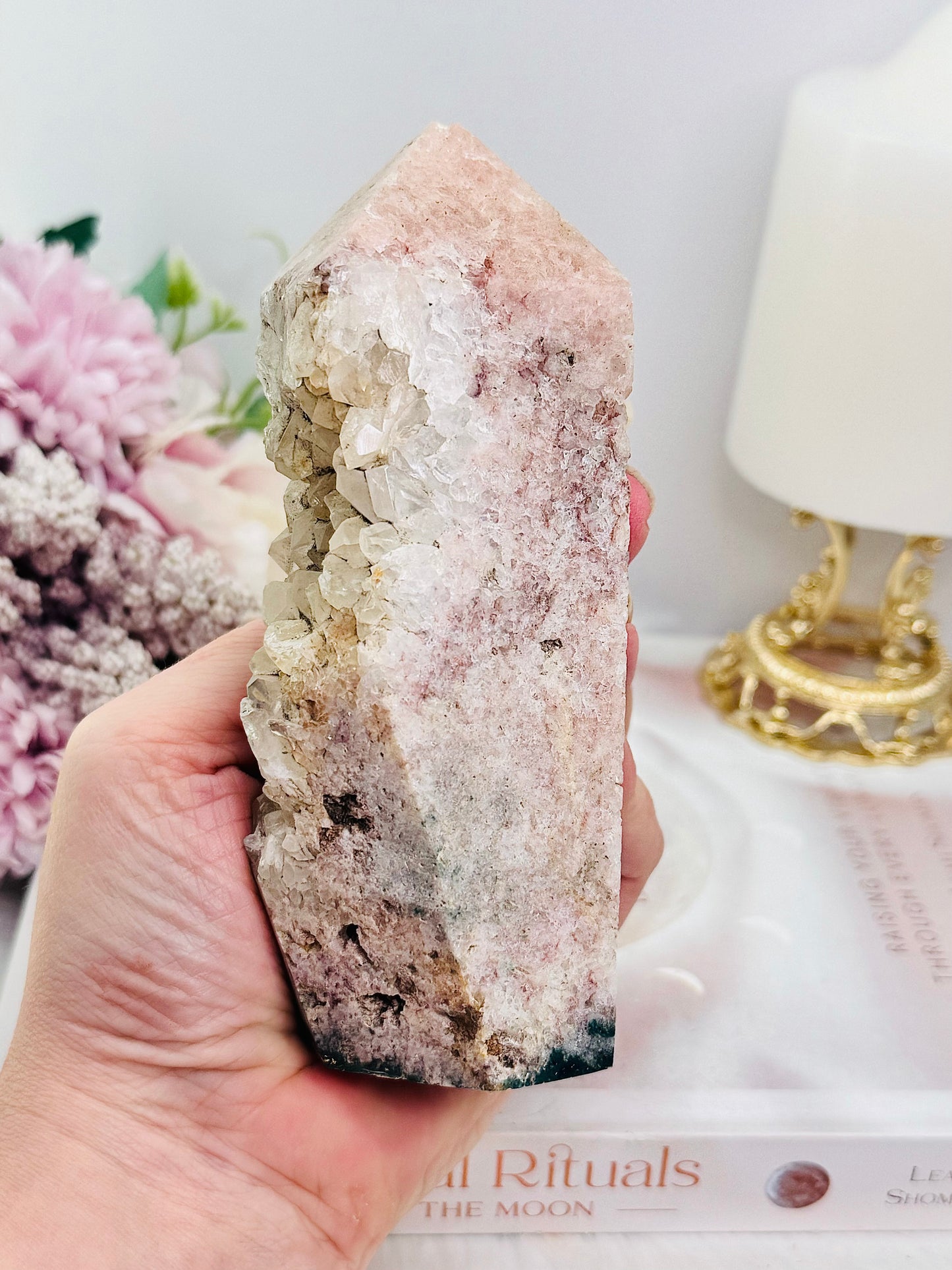 Chunky Tall 14cm Natural Druzy Pink Amethyst Tower (slight chip in tip)