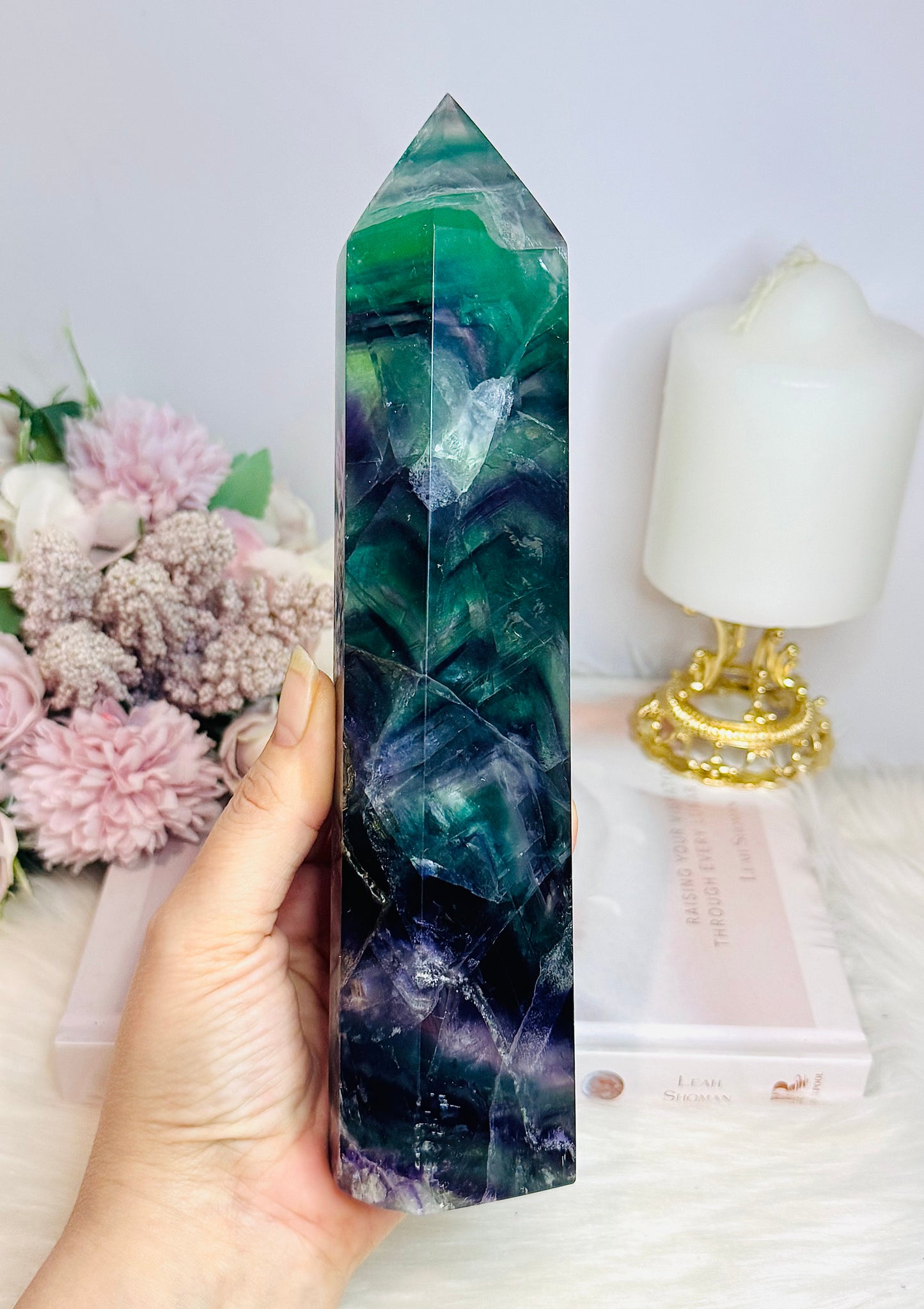 Large Rainbow Fluorite Tower Full of Rainbows 1.02KG 22cm