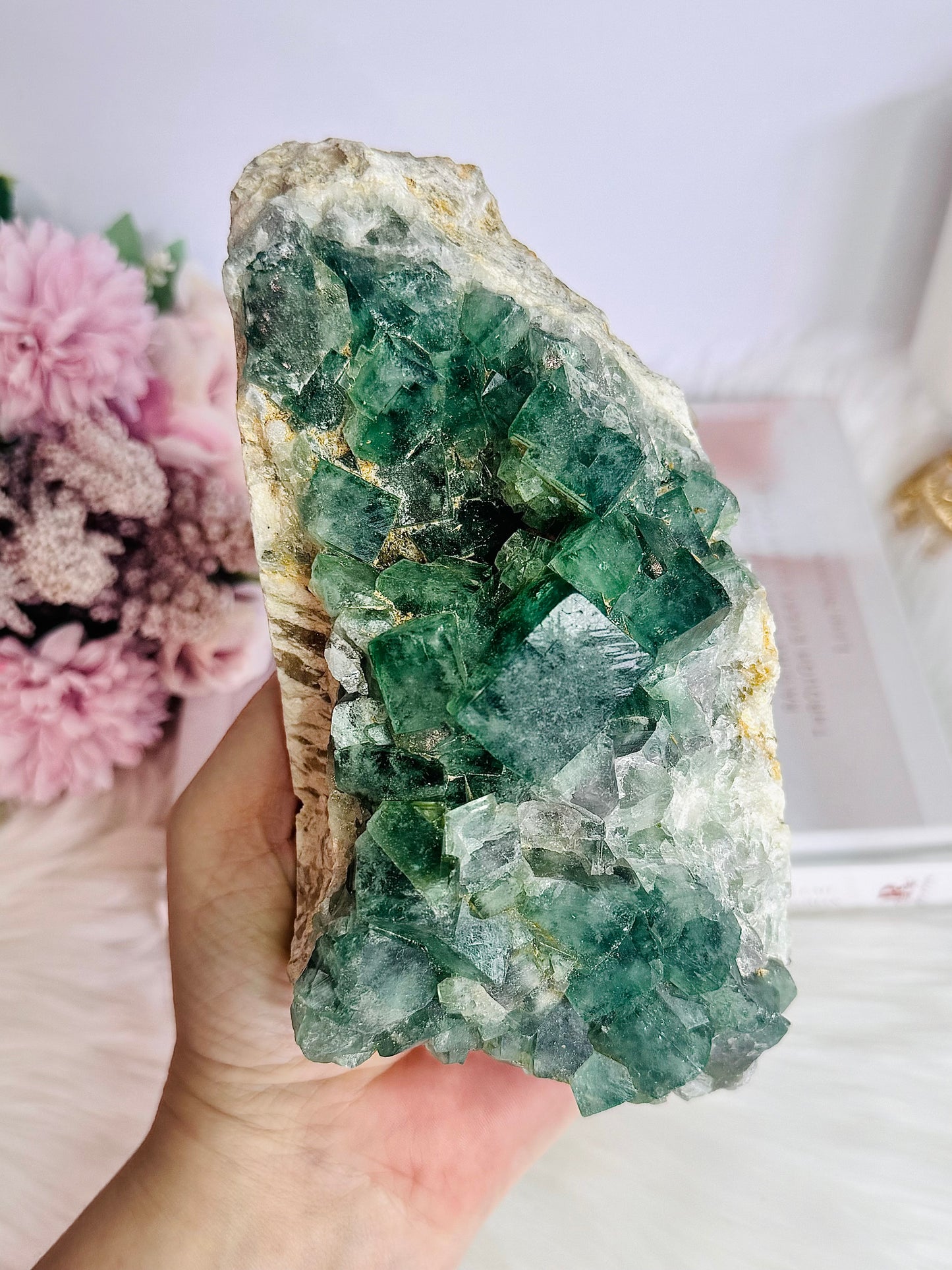 Natural Large 17cm 1.06KG Green Cubed Fluorite Specimen