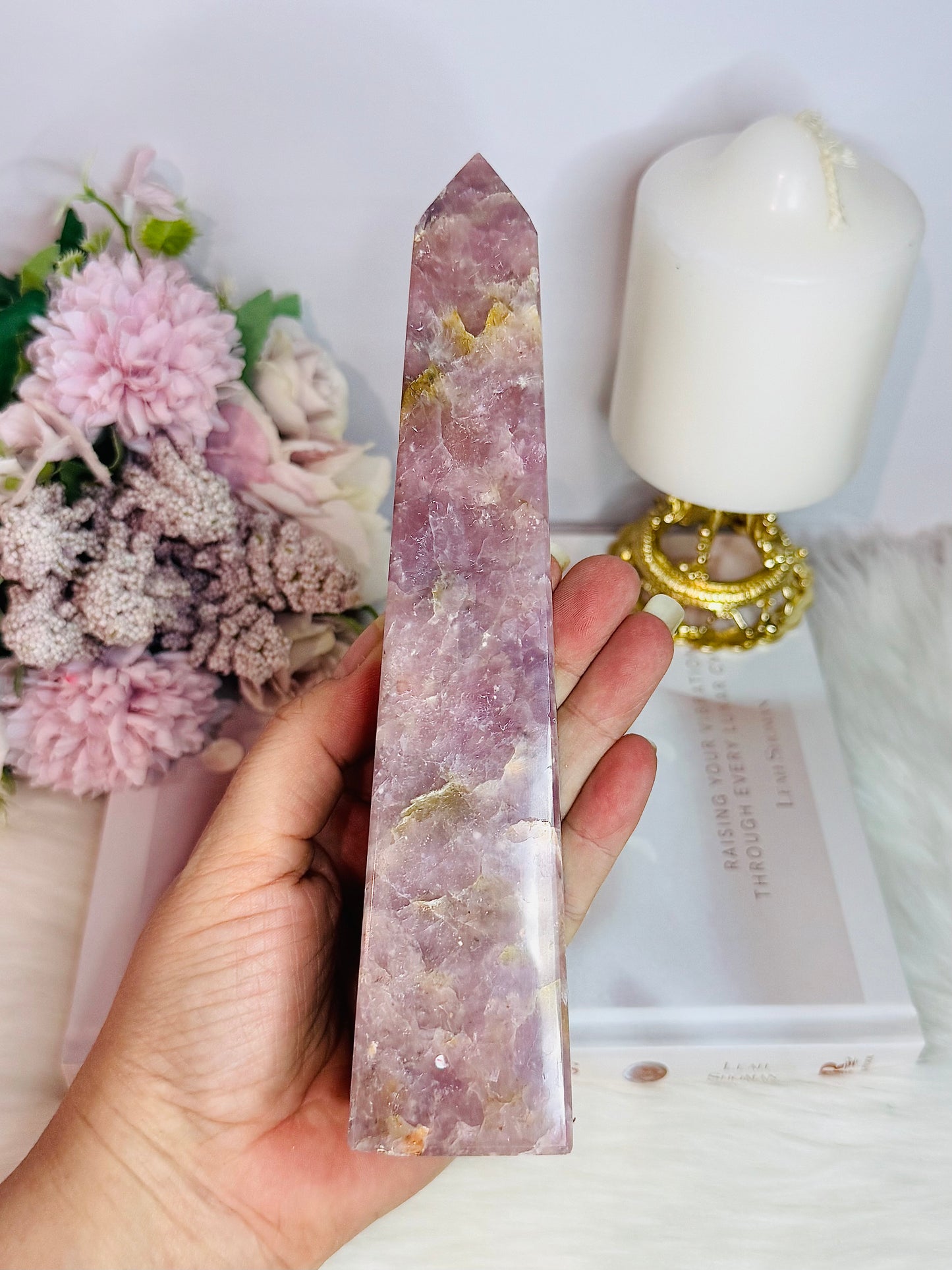 Natural Lepidolite Large 19.5cm Obelisk | Tower From Brazil with Natural Lines