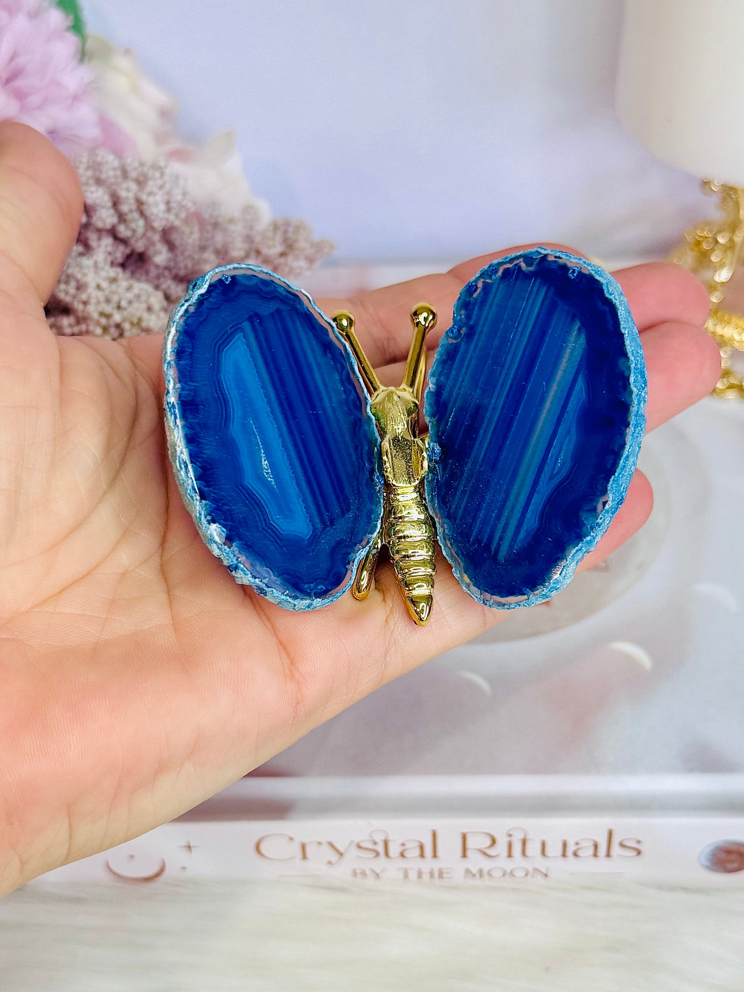 Beautiful Blue (dyed) & Gold Agate Butterfly