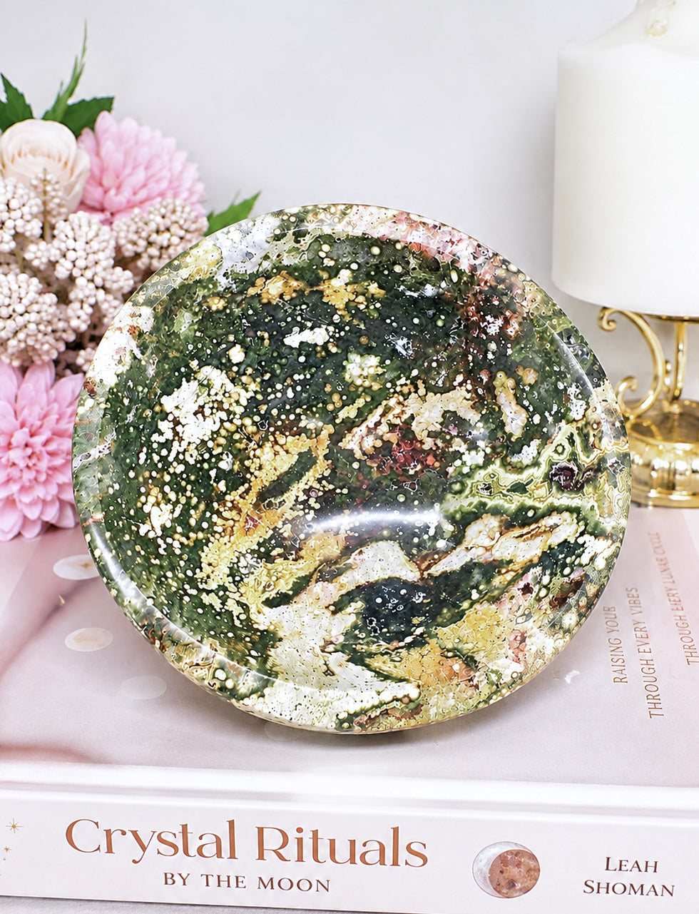 Large Orbicular Ocean Jasper Druzy Crystal Bowl 1.18KG 16cm