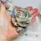 Large High Grade Moonstone Rose With Flash on Gold Stand 18cm