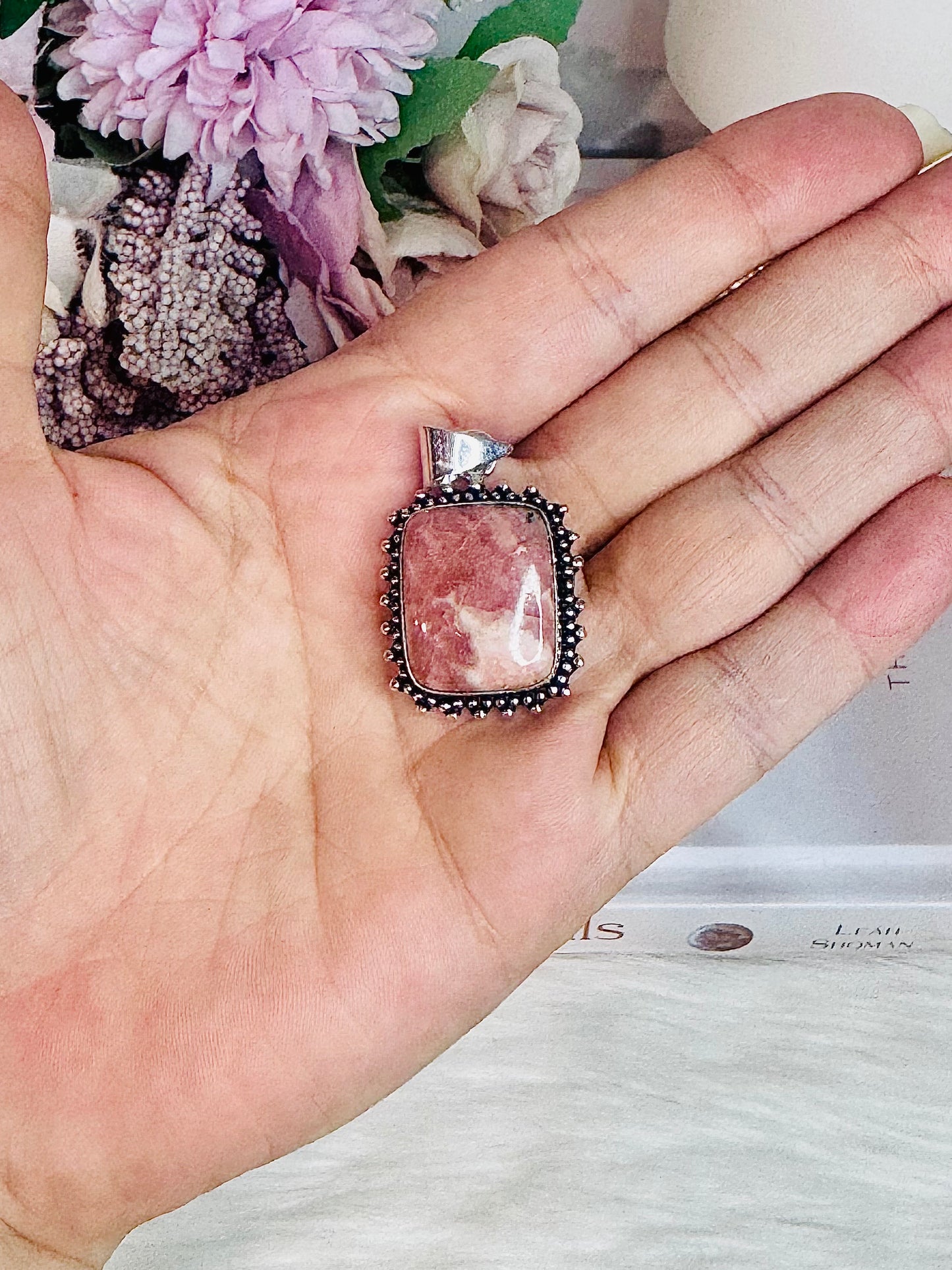 Beautiful Rhodochrosite Pendant In Gift Bag