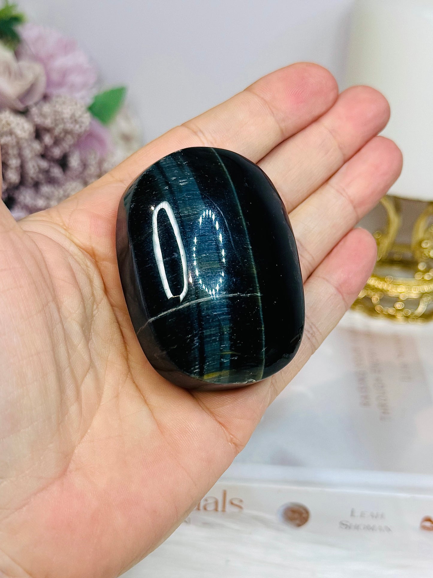High Grade Rare Blue Tigers Eye Palm Stone