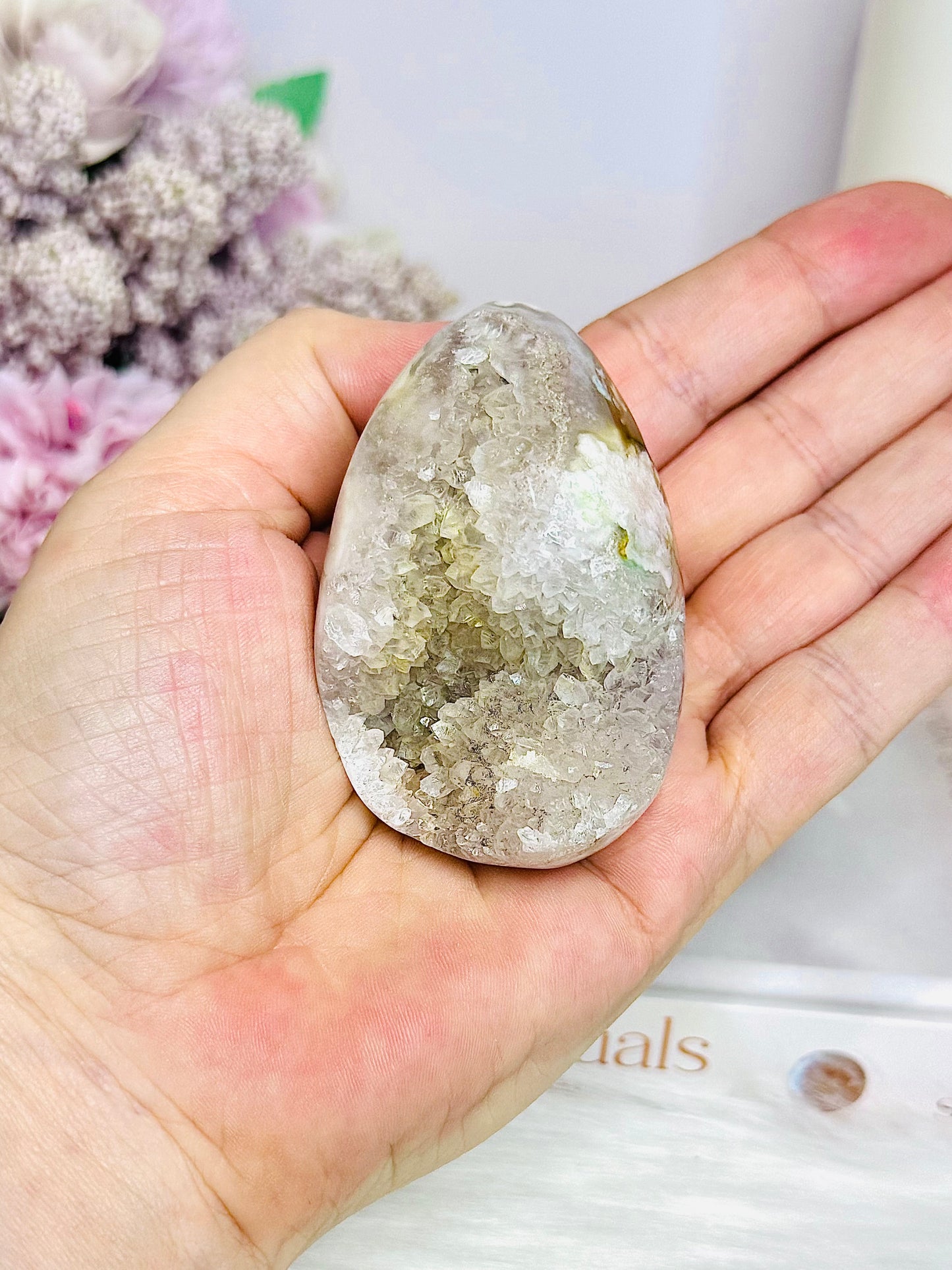 Flower Agate Druzy Egg on Stand 6.5cm