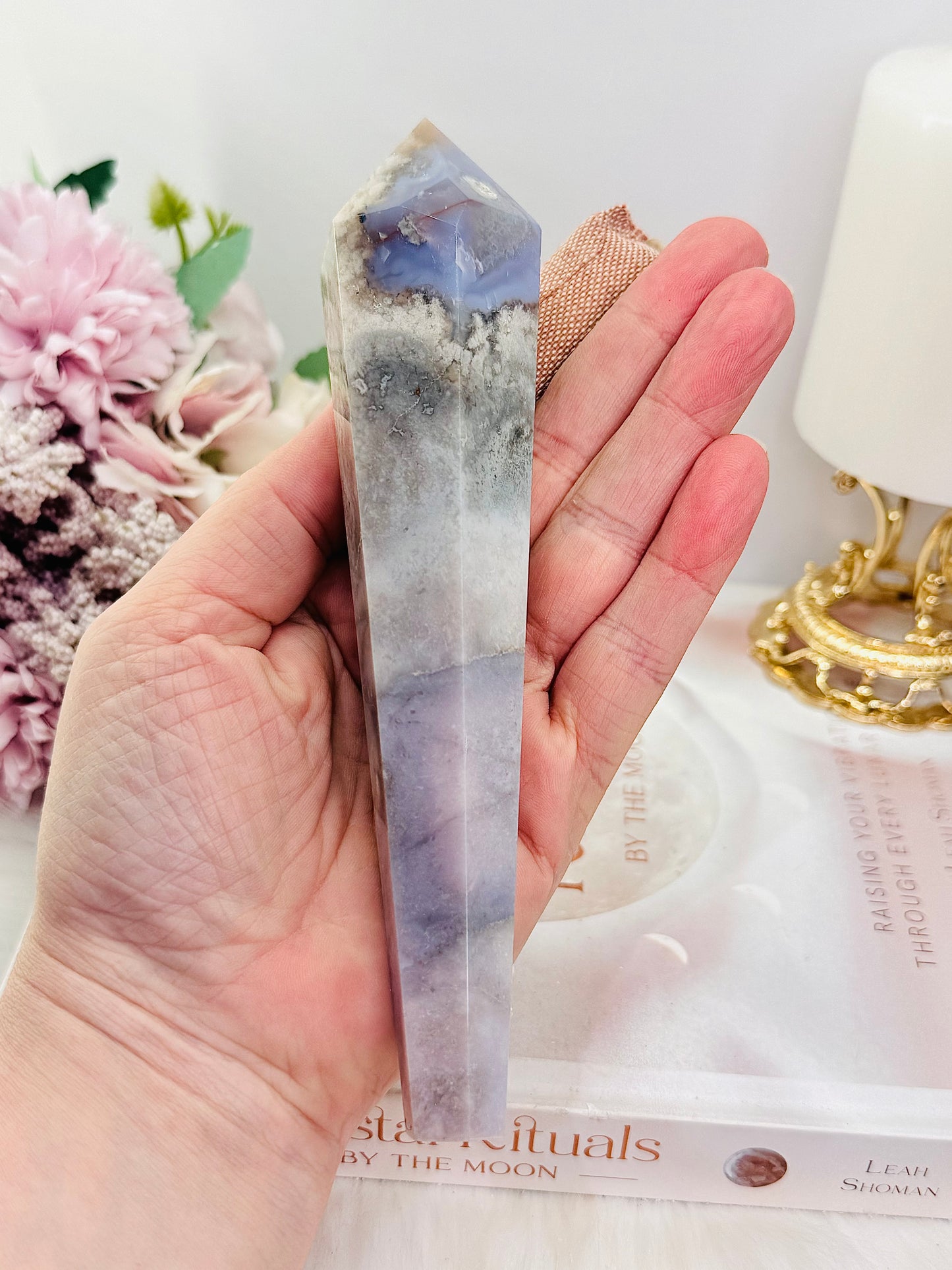 Beautiful Tall Natural Agate Carved Wand | Tower 18cm Tall Including Stand