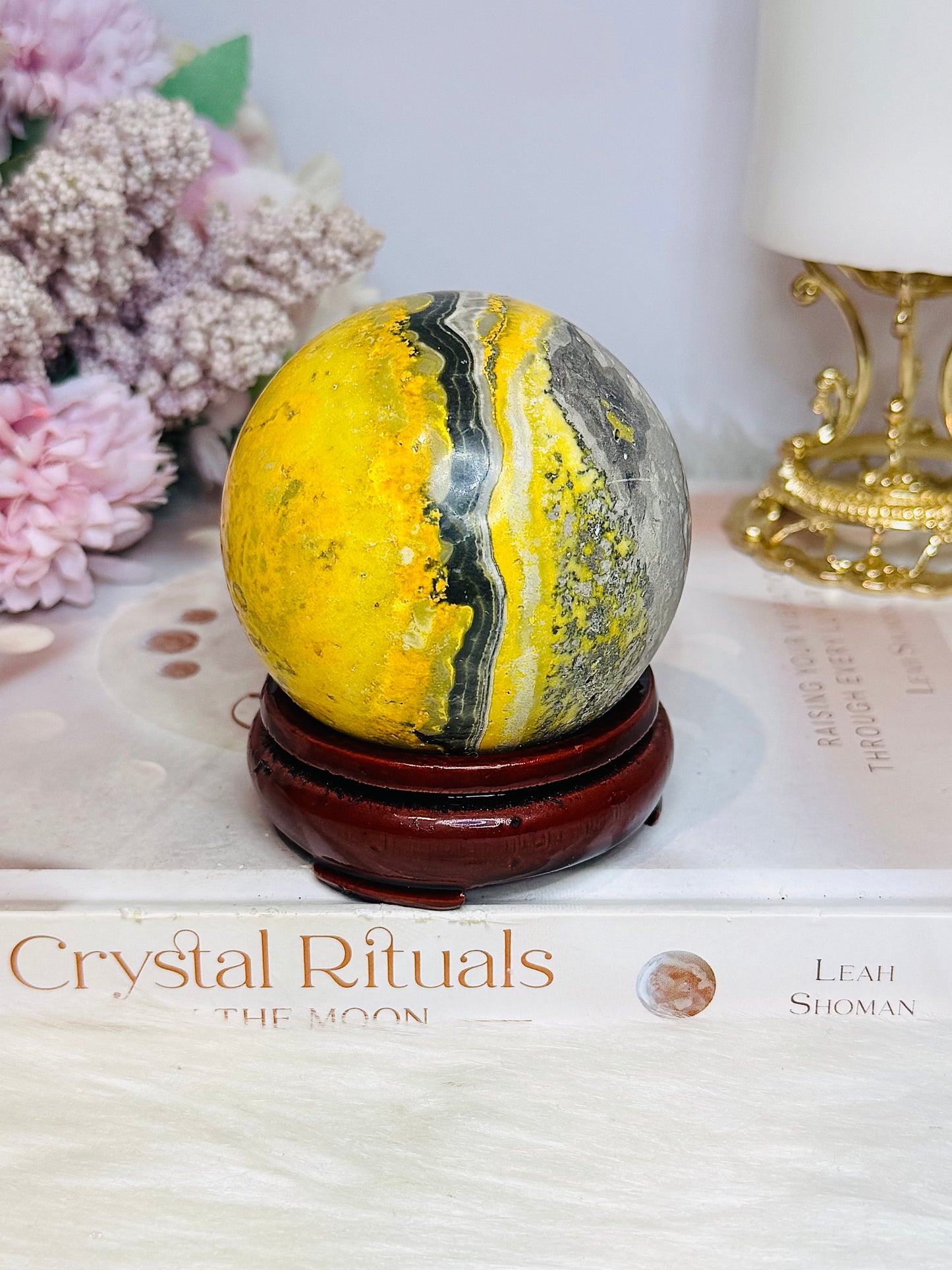 High Grade Large Bumblebee Jasper Sphere on Stand 423g