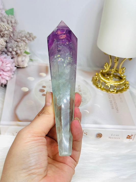 Watermelon Fluorite Tower | Wand with Rainbows 15.5cm