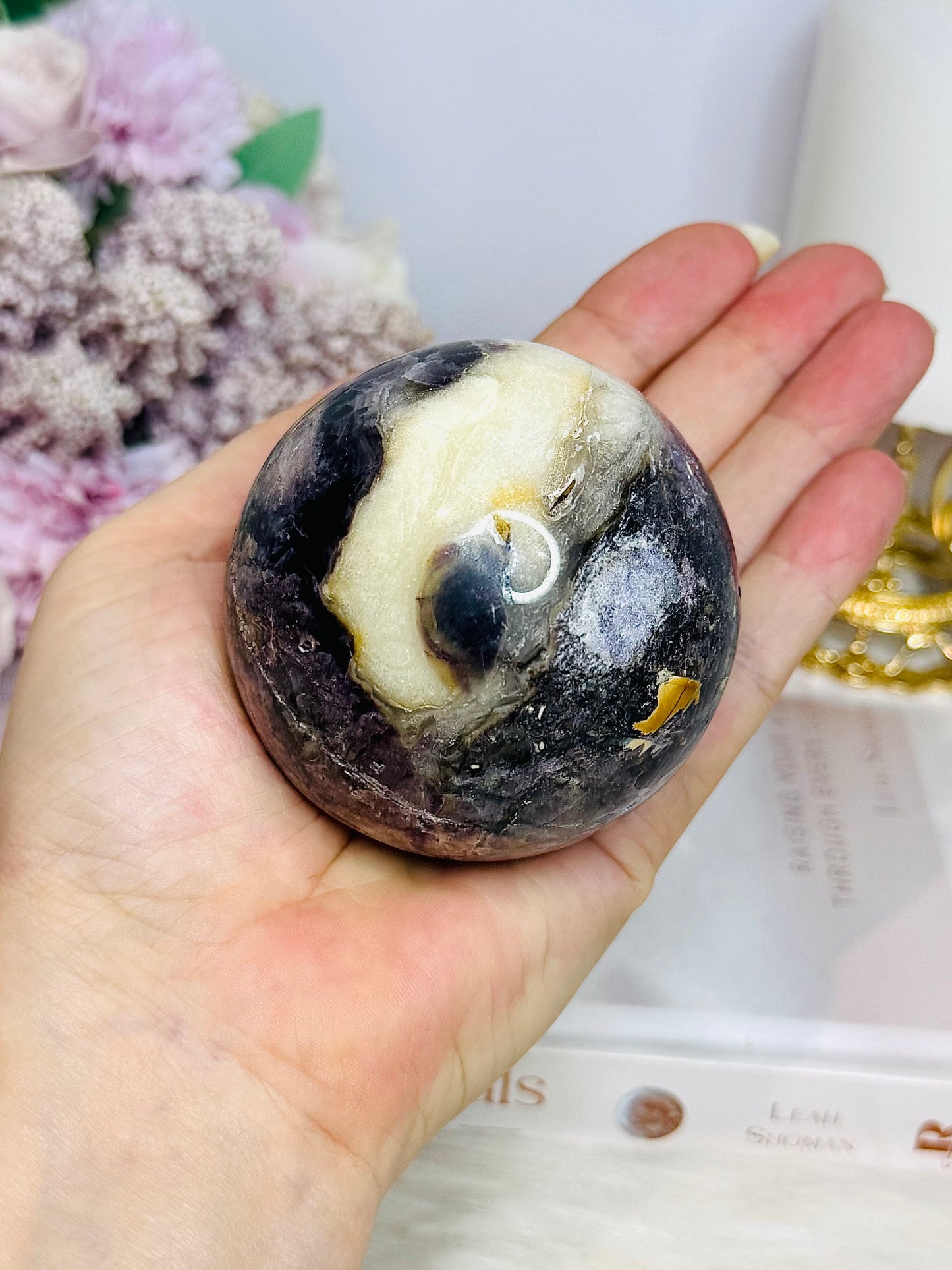 Large Brecciated Fluorite Sphere on Stand 455g