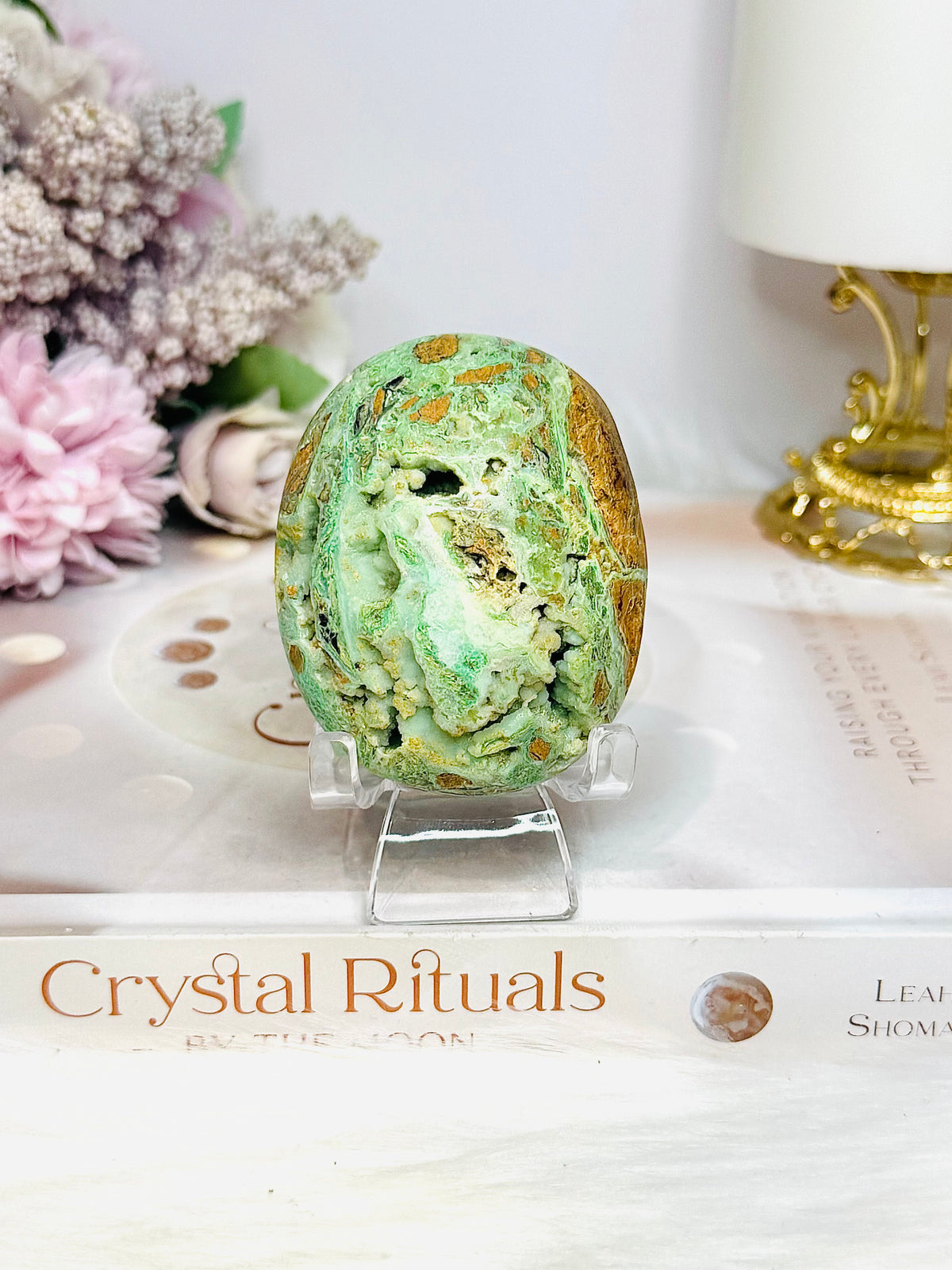 Chunky Large Smithsonite Palm Stone (Stand is display only)