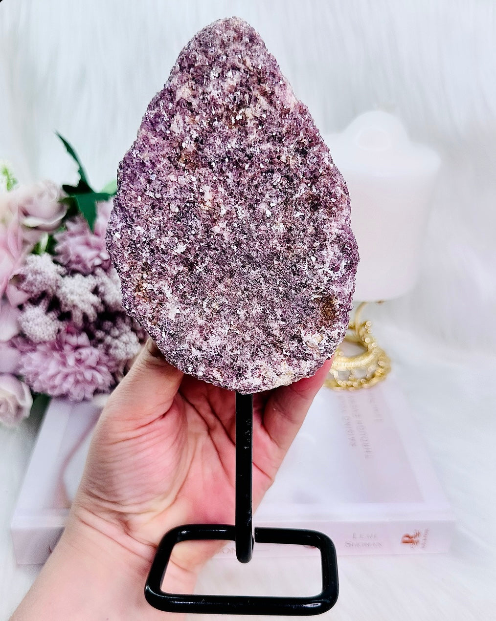 ⚜️ SALE ⚜️ Beautiful Large 20cm 574gram Natural Raw Lepidolite Specimen On Stand