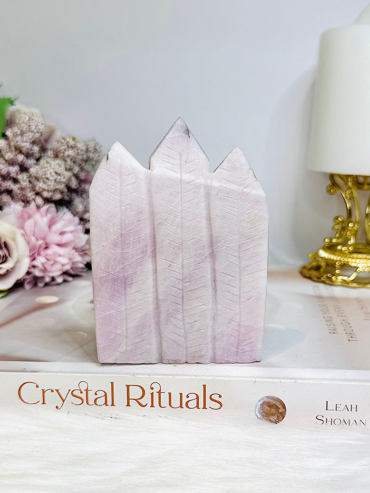 Kunzite Skull with Feather Points 9cm