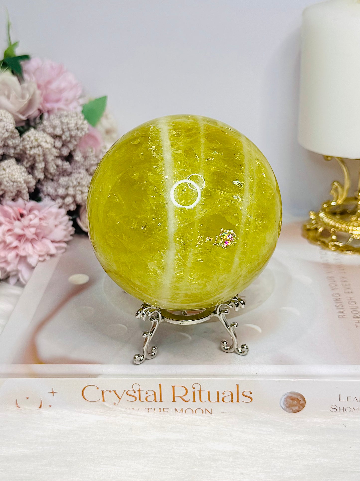 Large Citrine Sphere With Rainbows (heat treated) On Stand 890g