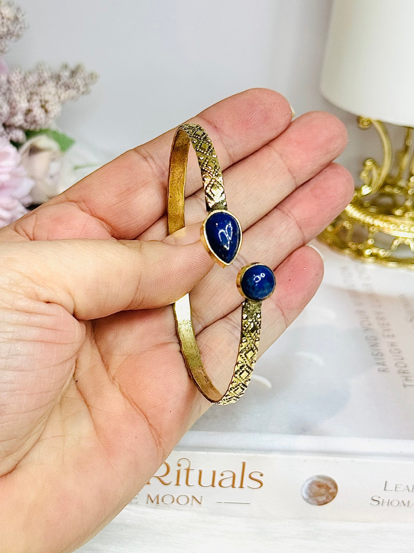 Lapis Lazuli Brass Cuff Bangle