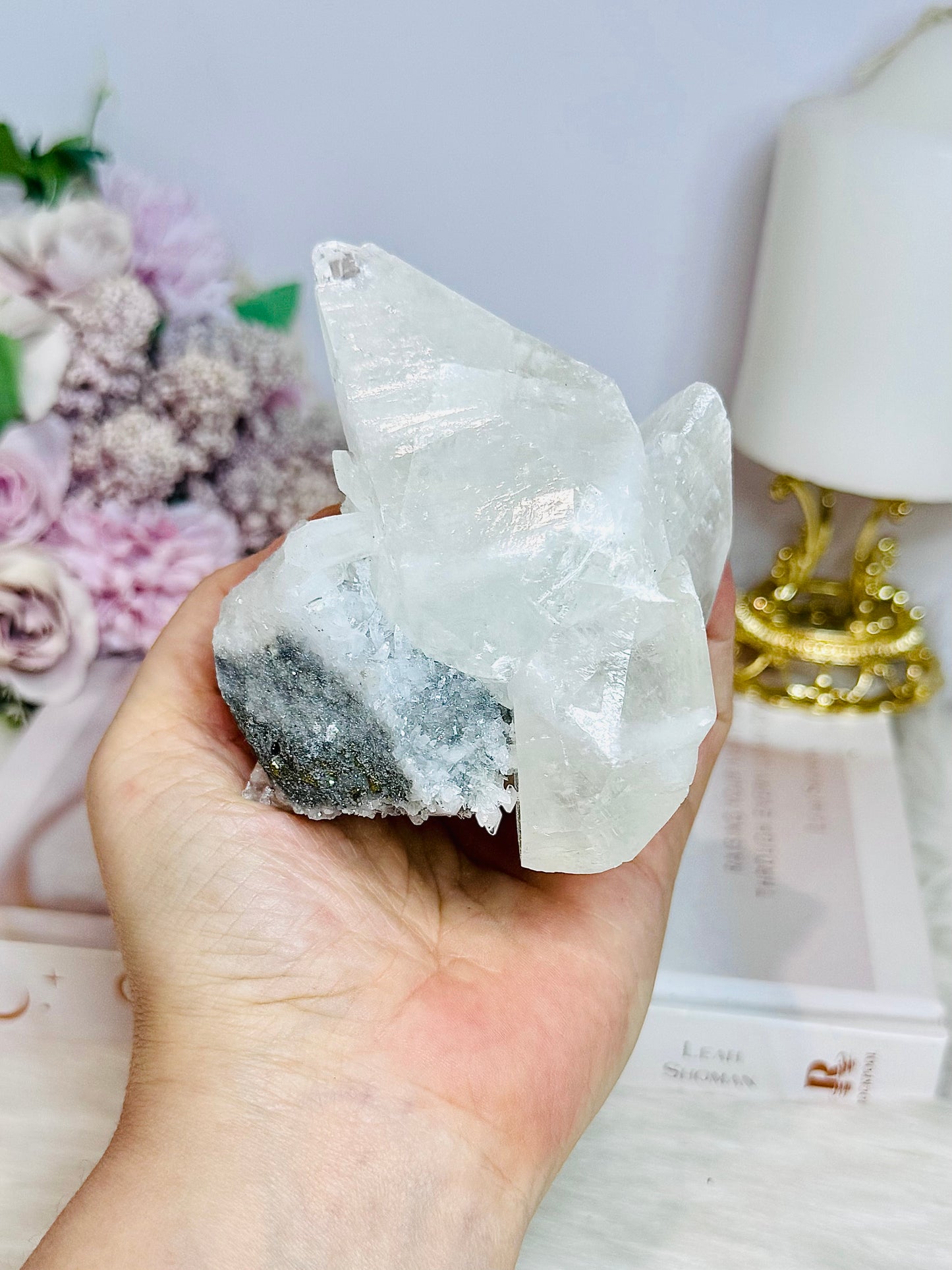 Large Clear Quartz Specimen with Pyrite 424g