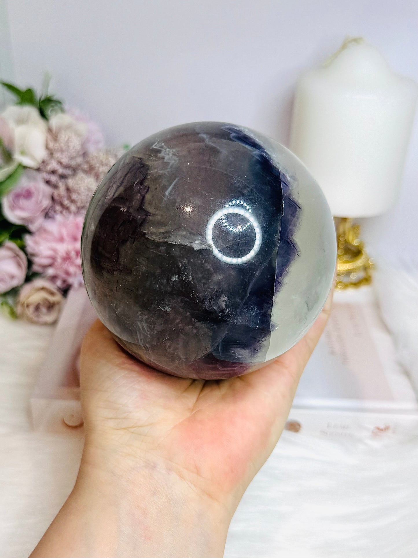 Large Blue Purple & Green Fluorite Sphere On Stand 1.5KG