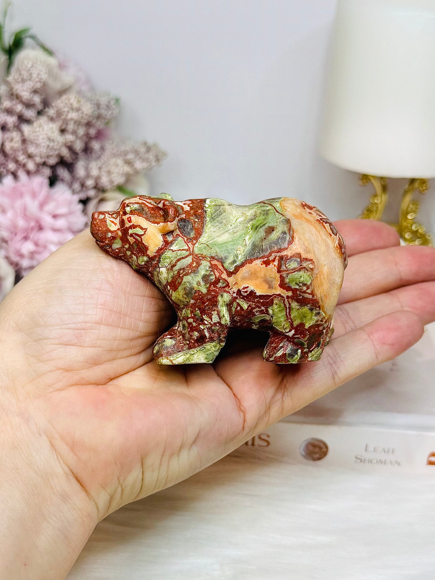Money Agate Carved Bear 8cm