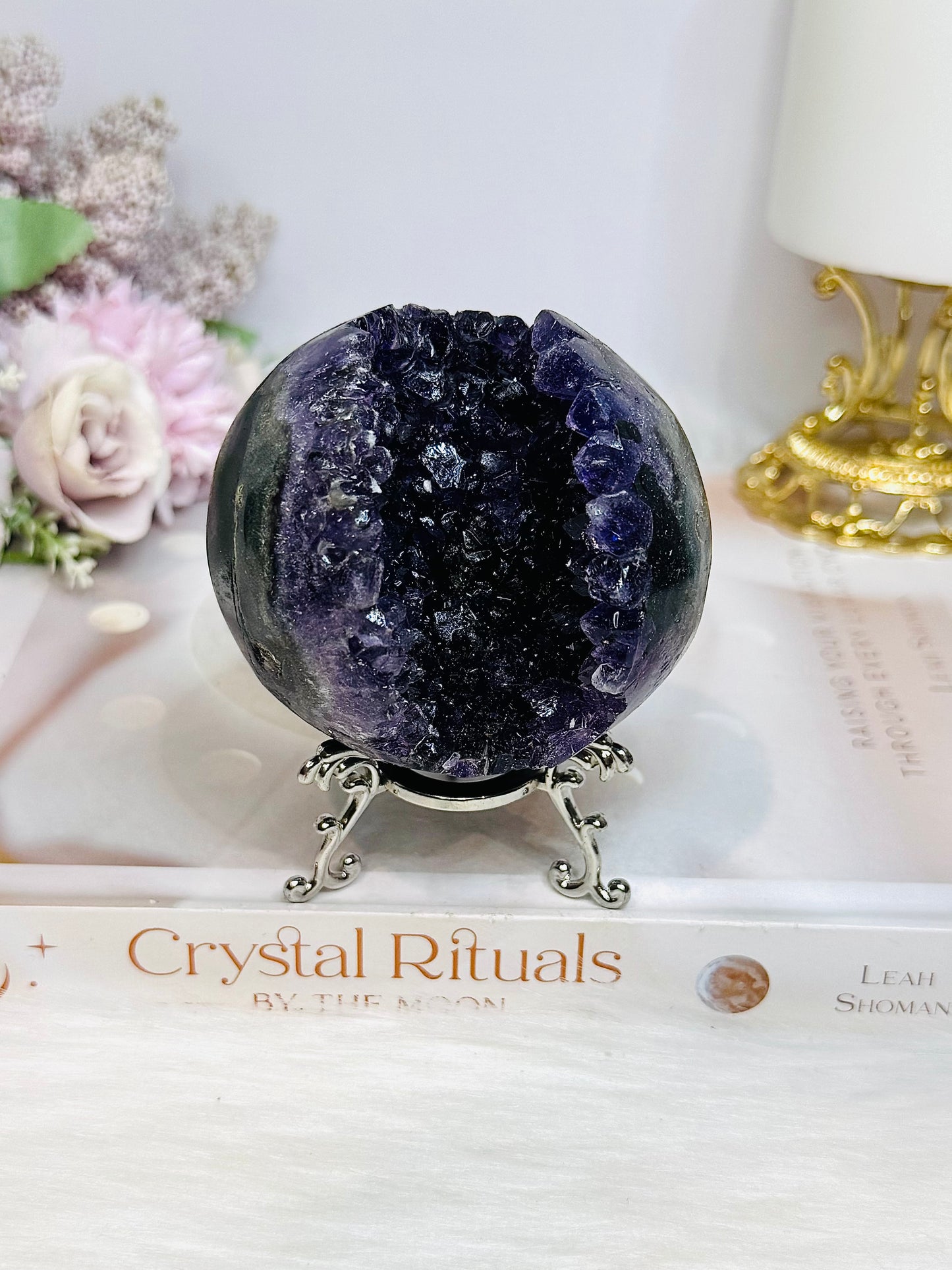 Large Druzy Amethyst Sphere on Stand 386g