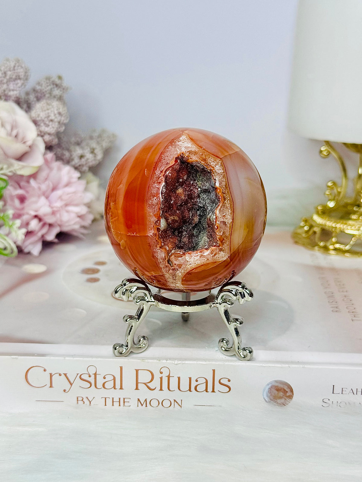 High Grade Druzy Carnelian Sphere on Stand 295g