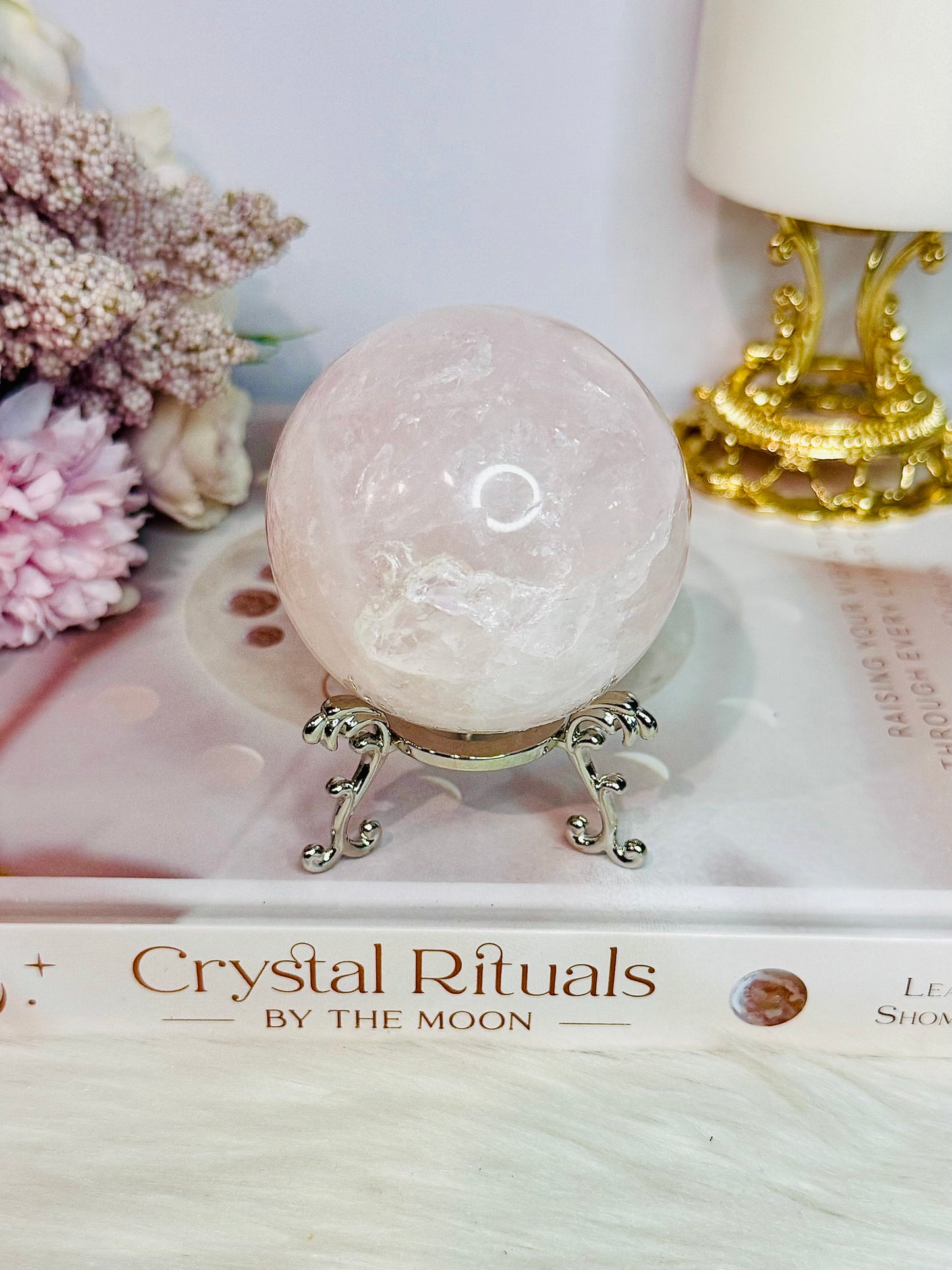 Natural Rose Quartz Sphere On Stand 302grams