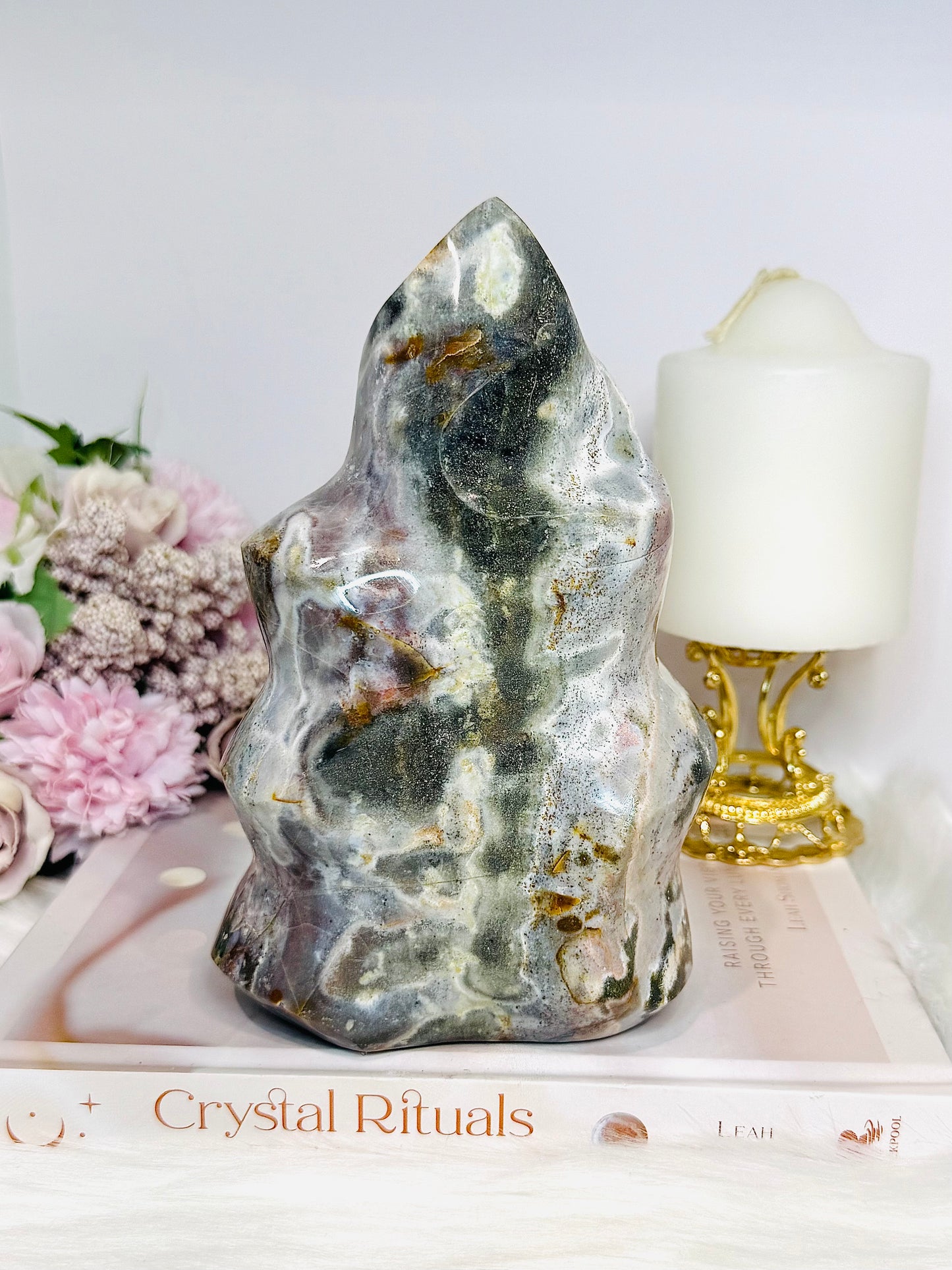 Large Ocean Jasper Carved Flame 17.5cm 1.49KG
